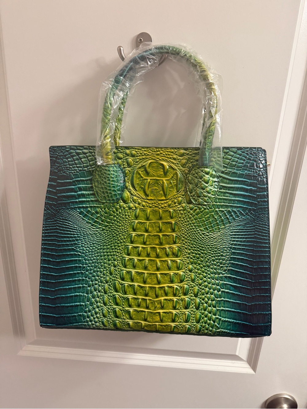 Green Ombre Croc-Embossed Top-Handle Bag - Picture 1 of 6